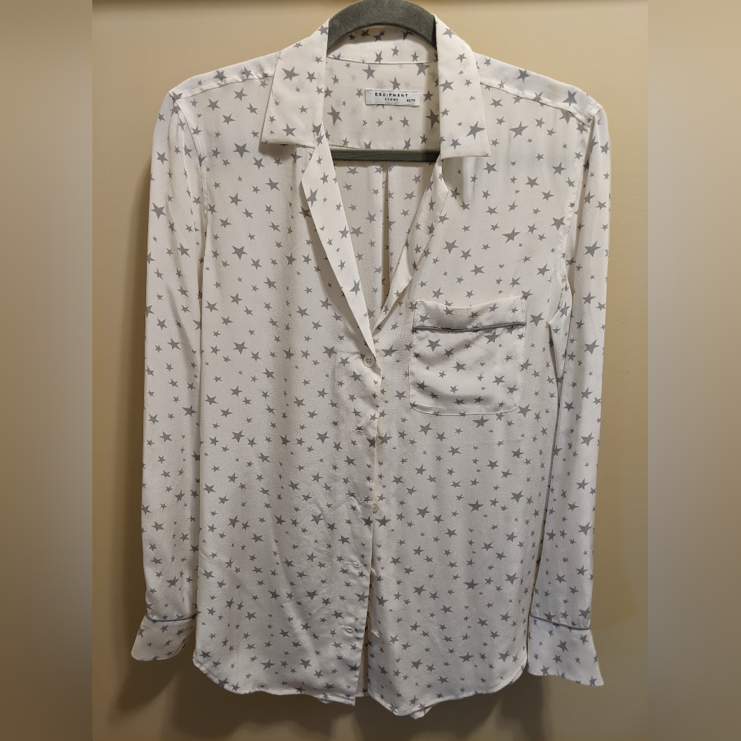 $278 Womens Equipment Femme Stars 100% Silk Button Down Blouse Xs/Tp